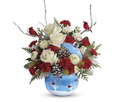 Cardinals In The Snow Ornament Bouquet