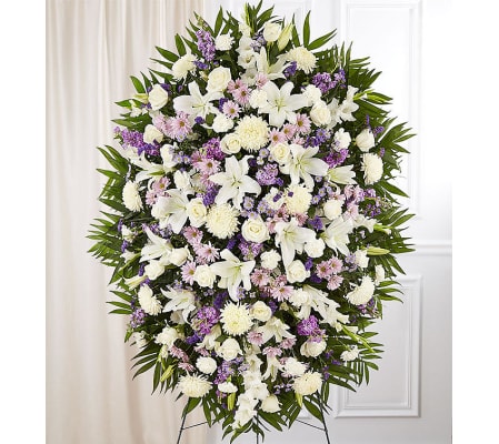 The Lavender and White Sympathy Standing Spray XL