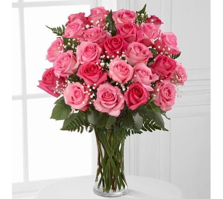24 PINK ROSES ARRANGED