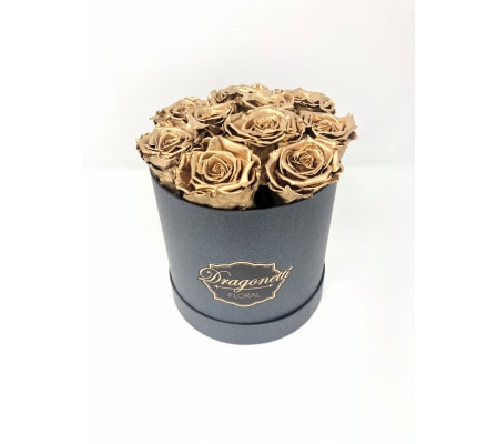 Gold Forever Roses in Black Box
