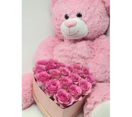 Roses in a Box & a Teddy Bear