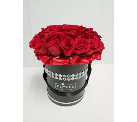 Red Roses in Black Couture Box
