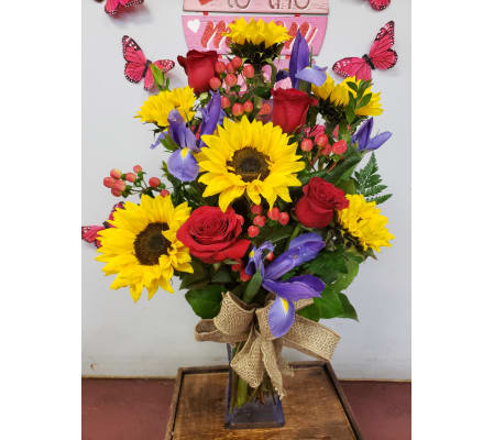 Sunflowers and roses
