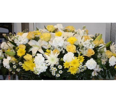 Yellow and White Sympathy Casket Spray