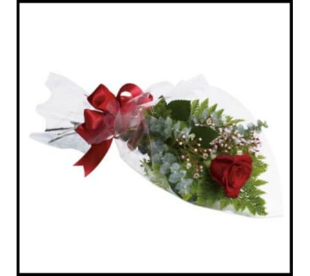 ONE SINGLE RED ROSE WRAPPED FANCY TO PRESENT