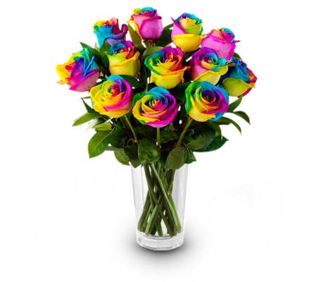 Dozen Rainbow Roses Arrngement