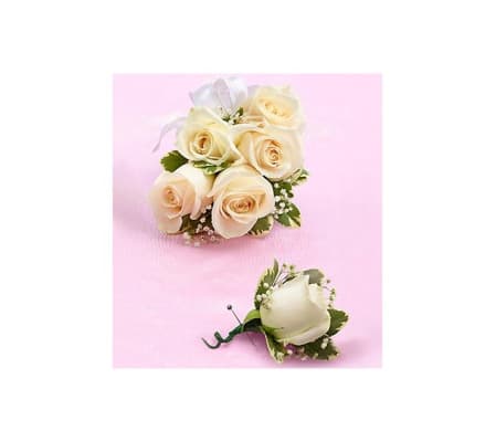 Prom White Rose Corsage & Boutonniere