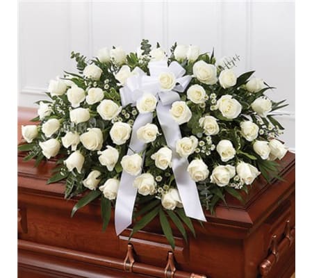 Sympathy White Roses Half Casket Cover