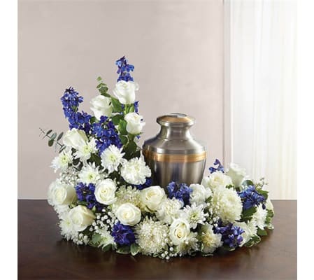 Sympathy Cremation/Memorial Wreath Blue & White