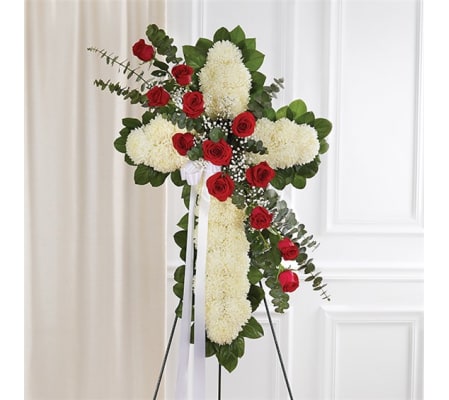 Sympathy Standing Cross Peace & Prayers Red & White