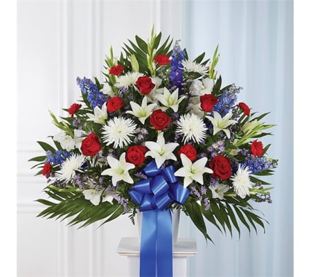 Sympathy Standing Basket Blue, Red & White