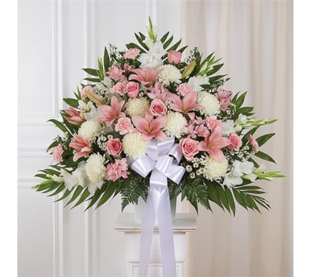 Sympathy Standing Basket Pink & White