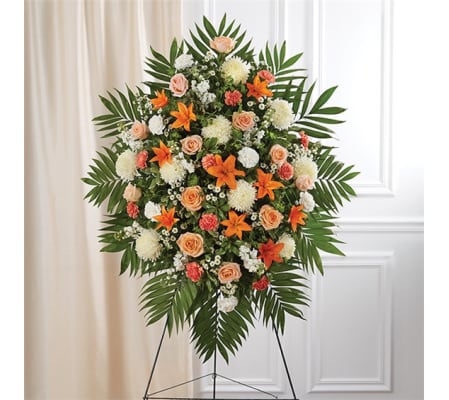 Sympathy Peach, Orange & White Standing Spray