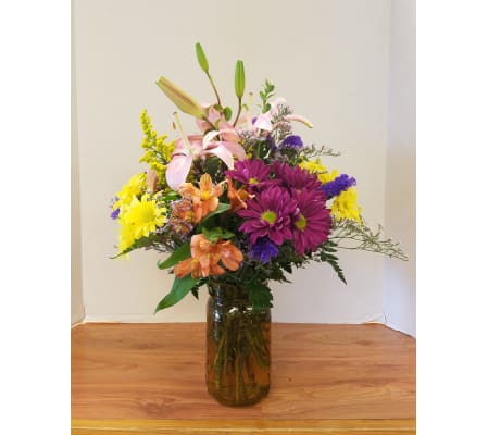 Love and Lilies Canning Jar Bouquet
