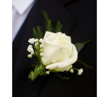 ROSE BOUTONNIERE TO MATCH. WITH BABIES BREATH