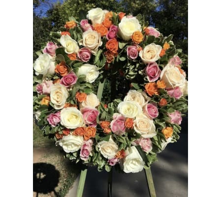 A Sympathy Wreath in All Pastel Roses
