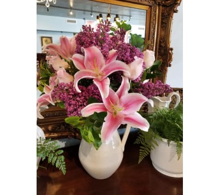 LILACS AND LILIES PITCHER
