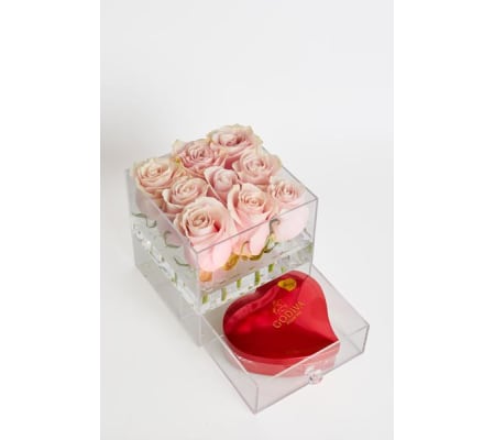 Acrylic box with drawer for 9 preserved roses