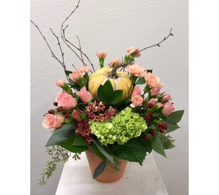 Pumpkin and Roses Pot