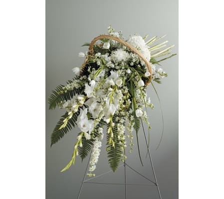 White Standing Spray in Fireside Basket