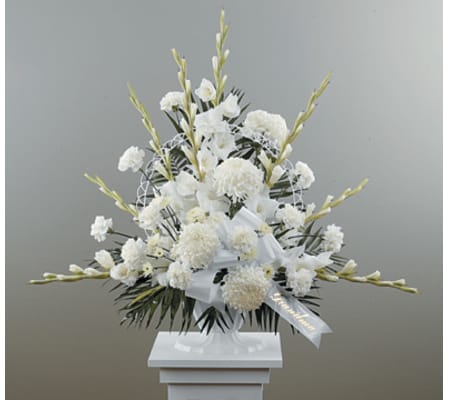 Traditional Funeral Spay with Gladiolus and Football Pompons