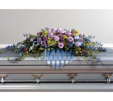 Delphinium and Lavender Rose Casket Spary