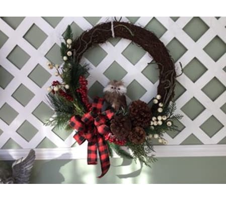 Wood Owl Wreath