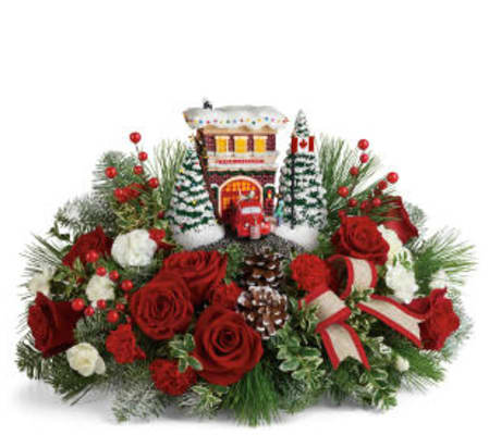 Thomas Kinkade's Festive Fire Station Bouquet1
