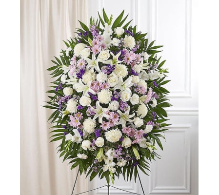 Standing Spray Sympathy White & Lavender