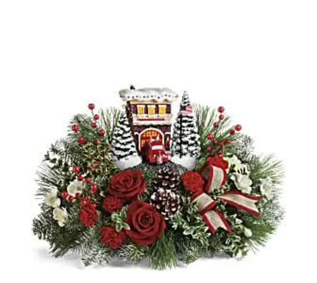 Teleflora's Thomas Kinkade Festive Fire Station Christmas Centerp