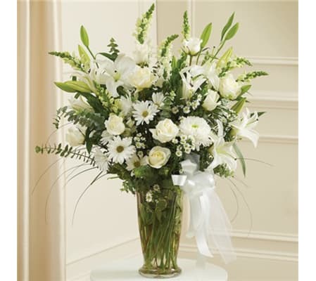 VASE OF ASSORTED WHITE FLOWERS