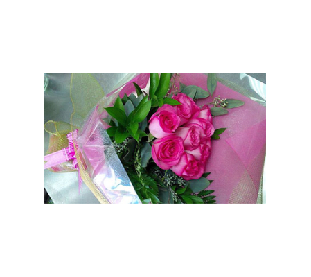 12 long stems of pink roses hand tied