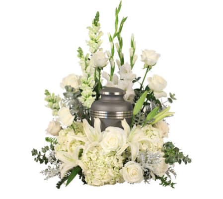 TRAY OF ASSORTED WHITE GARDEN FLOWERS FOR ANY URN