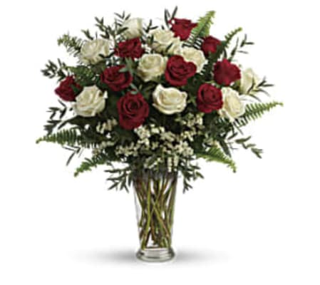 Red and White 18 Mixed Roses Bouquet