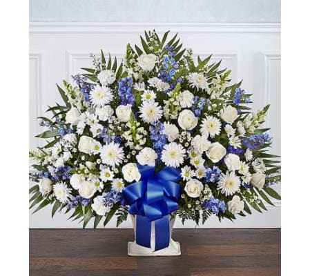 Funeral Floor Basket Blue and White