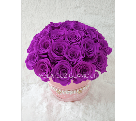 Preserved Lavender Roses in Round Box 2 Years Life Span