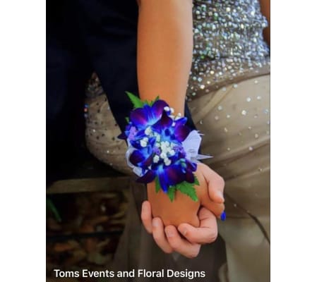 Blue Dendrobium Orchid Wrist Corsage
