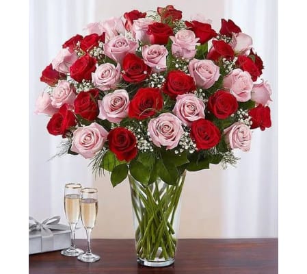 Pink And Red Roses Luxury Vase