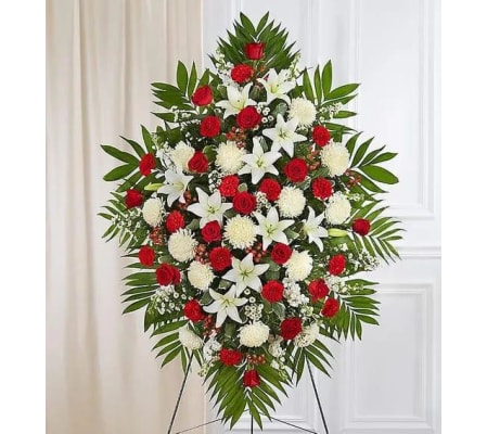 Red And White Standing Spray Tribute