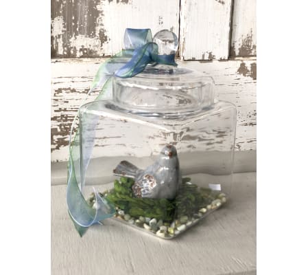Blue Bird Nesting in Apothecary Jar