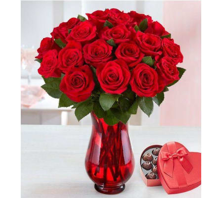Two Dozen Red Roses And Chocolate