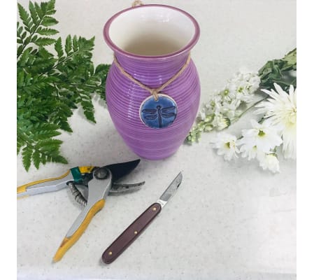 Artist Designed Arr. in Purple Vase with Dragon Fly