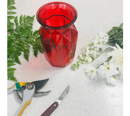 Artist Designed Arr. in Red Glass Vase