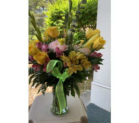 Pink and Yellow Vase Arrangement