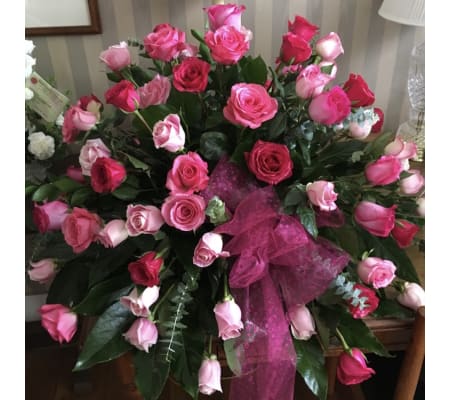 'Shades of Pink Roses Half Couch Casket Spray