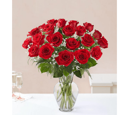2 Dozen Red Rose Vase