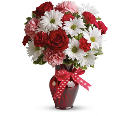 Hugs and Kisses with red roses