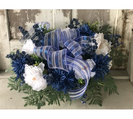 White and Blue Memorial Spray