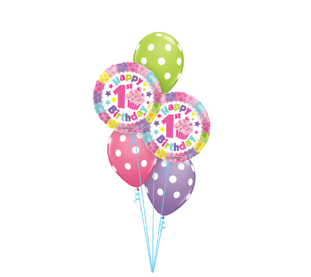 1st Birthday Girl Polka Dots Classic Balloon Bouquet