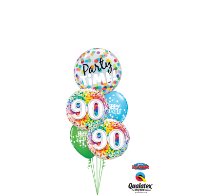 90th Birthday Time Party Time Cheerful Bubble Balloon Bouquet